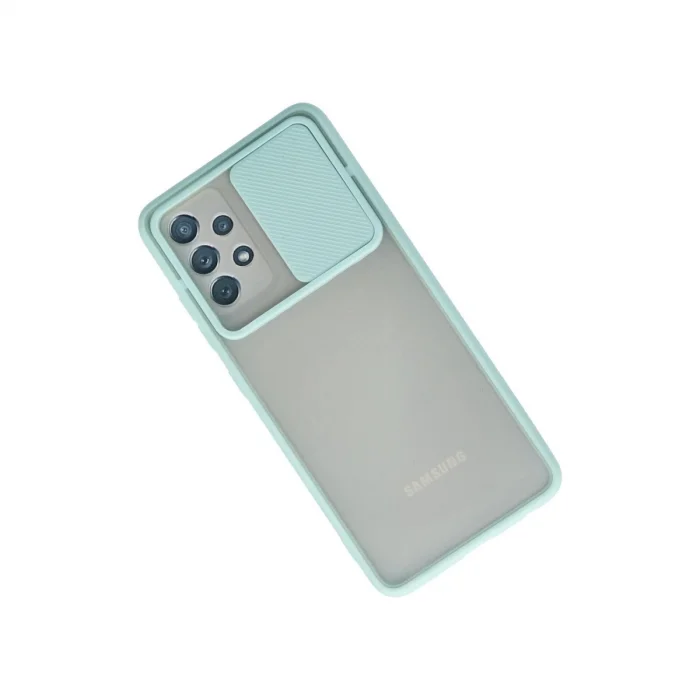 BUĞZ Samsung Galaxy A72 Kılıf Palm Buzlu Kamera Sürgülü Silikon - Turkuaz