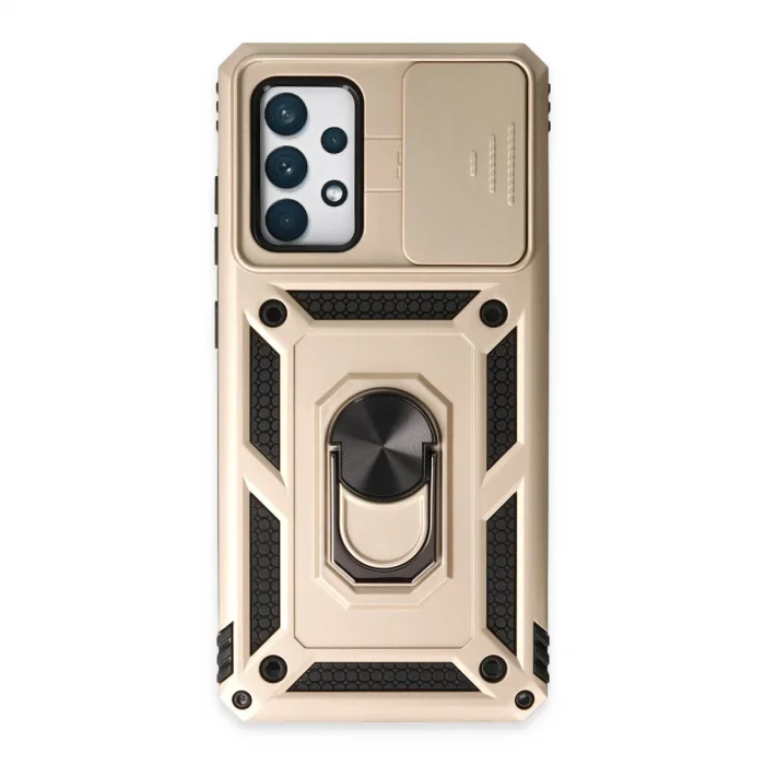 BUĞZ Samsung Galaxy A72 Kılıf Pars Lens Yüzüklü Silikon - Gold