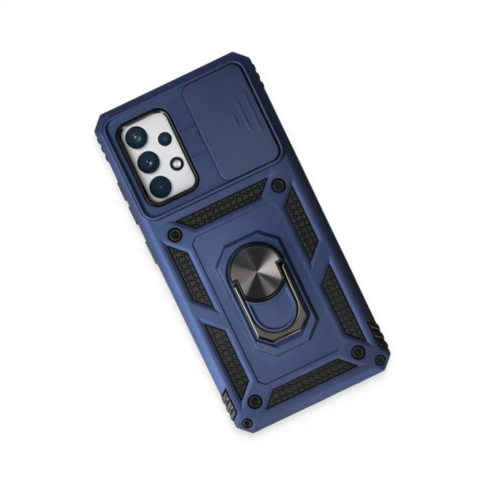 BUĞZ Samsung Galaxy A72 Kılıf Pars Lens Yüzüklü Silikon - Lacivert