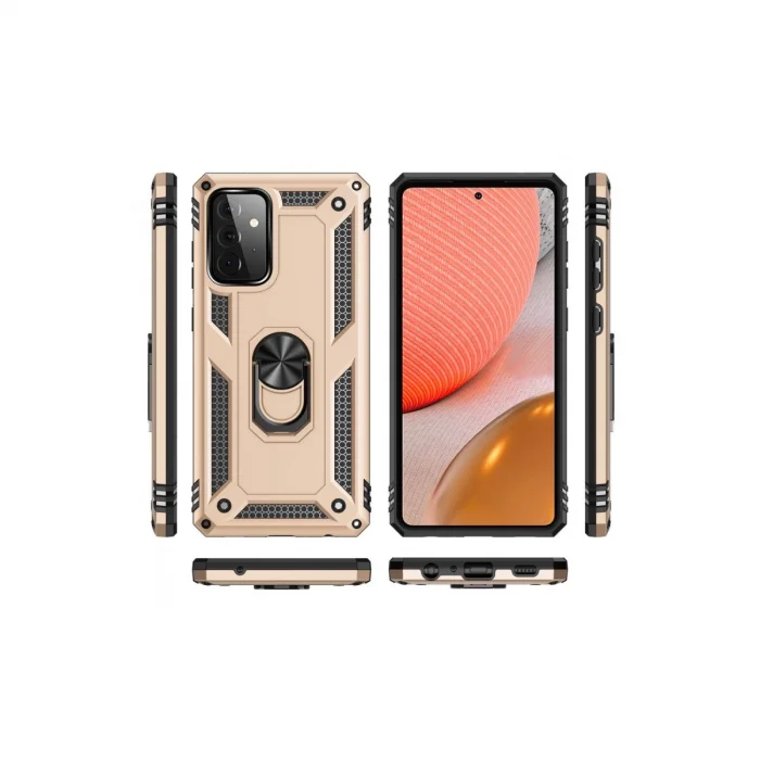 BUĞZ Samsung Galaxy A72 Kılıf Sofya Yüzüklü Silikon Kapak - Gold