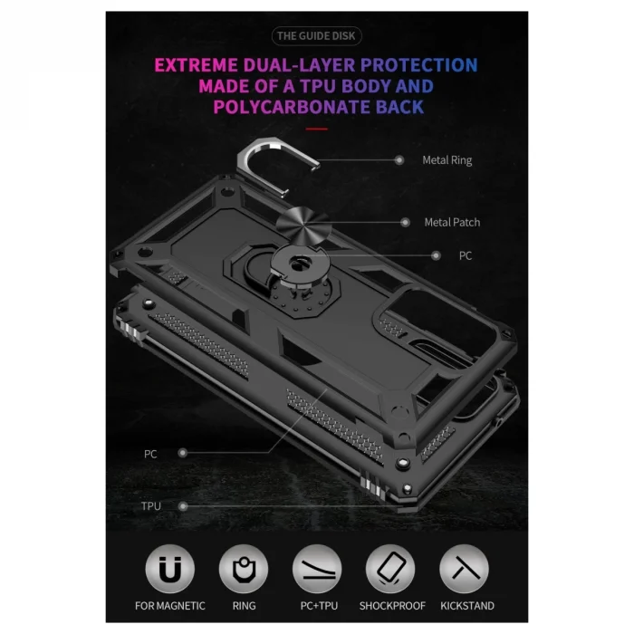 BUĞZ Samsung Galaxy A72 Kılıf Sofya Yüzüklü Silikon Kapak - Siyah