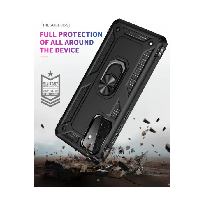 BUĞZ Samsung Galaxy A72 Kılıf Sofya Yüzüklü Silikon Kapak - Siyah