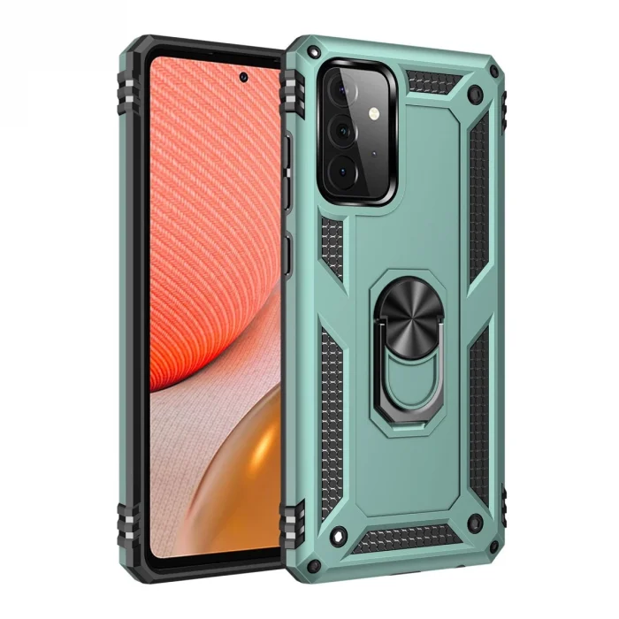 BUĞZ Samsung Galaxy A72 Kılıf Sofya Yüzüklü Silikon Kapak - Yeşil