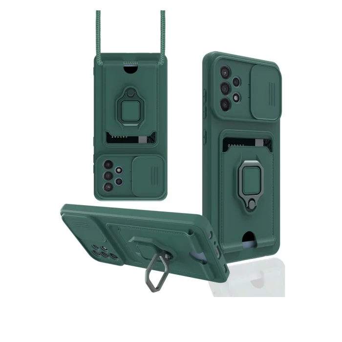 BUĞZ Samsung Galaxy A72 Kılıf Zuma Kartvizitli Yüzüklü Silikon - Yeşil