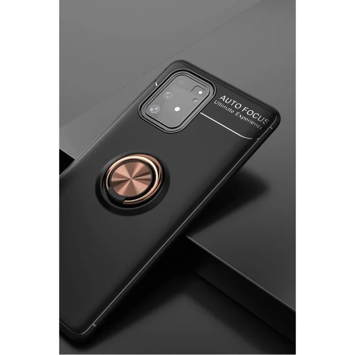 BUĞZ Samsung Galaxy A91 / S10 Lite Kılıf Range Yüzüklü Silikon - Siyah-gold