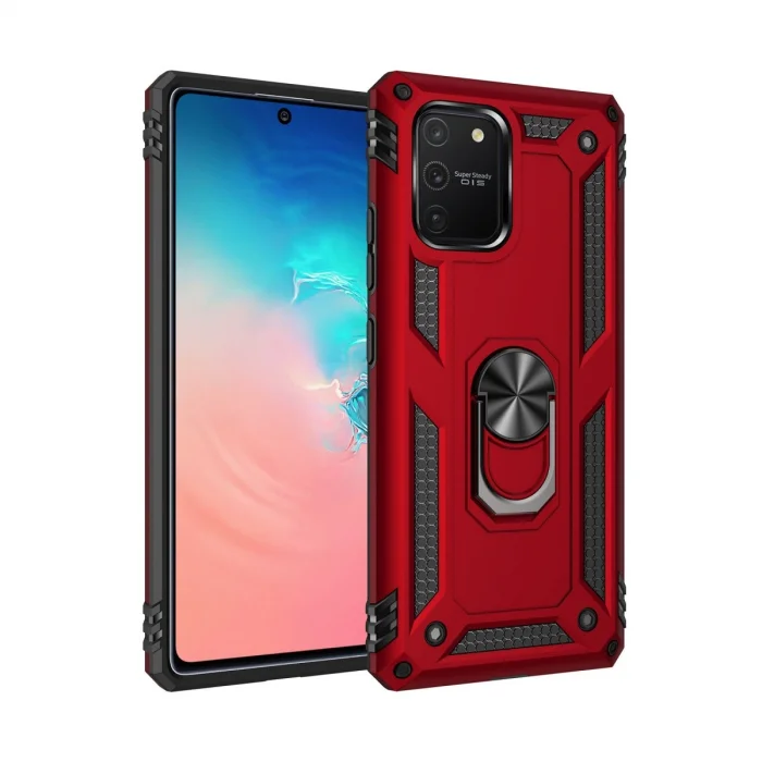 BUĞZ Samsung Galaxy A91 / S10 Lite Kılıf Sofya Yüzüklü Silikon Kapak - Kırmızı