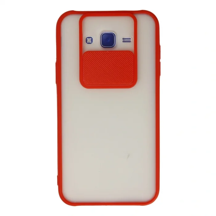 BUĞZ Samsung Galaxy J7 Kılıf Palm Buzlu Kamera Sürgülü Silikon - Kırmızı