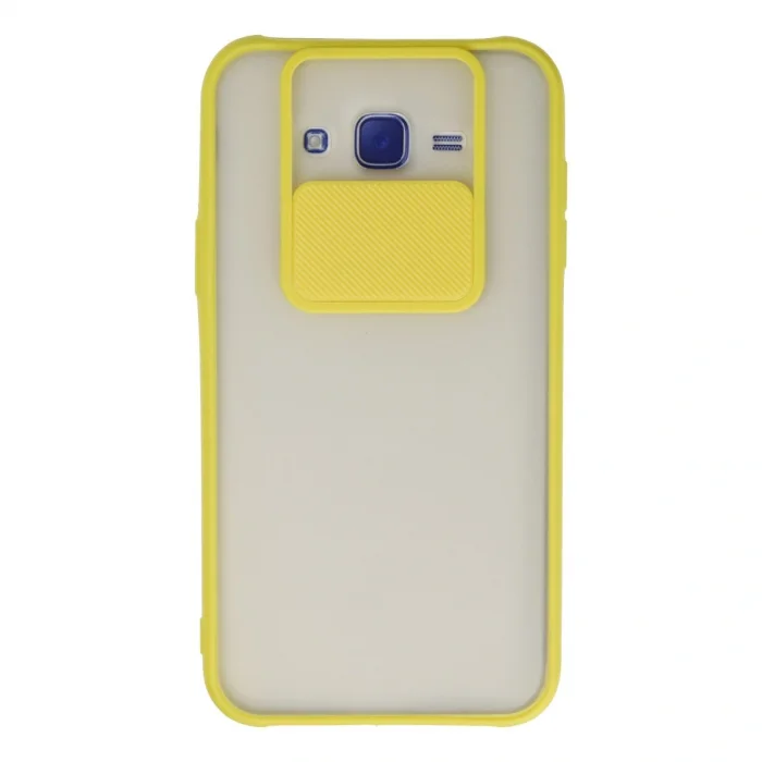 BUĞZ Samsung Galaxy J7 Kılıf Palm Buzlu Kamera Sürgülü Silikon - Sarı