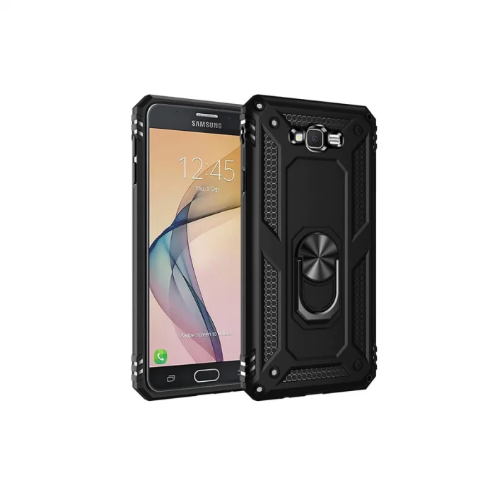 BUĞZ Samsung Galaxy J7 Kılıf Sofya Yüzüklü Silikon Kapak - Siyah