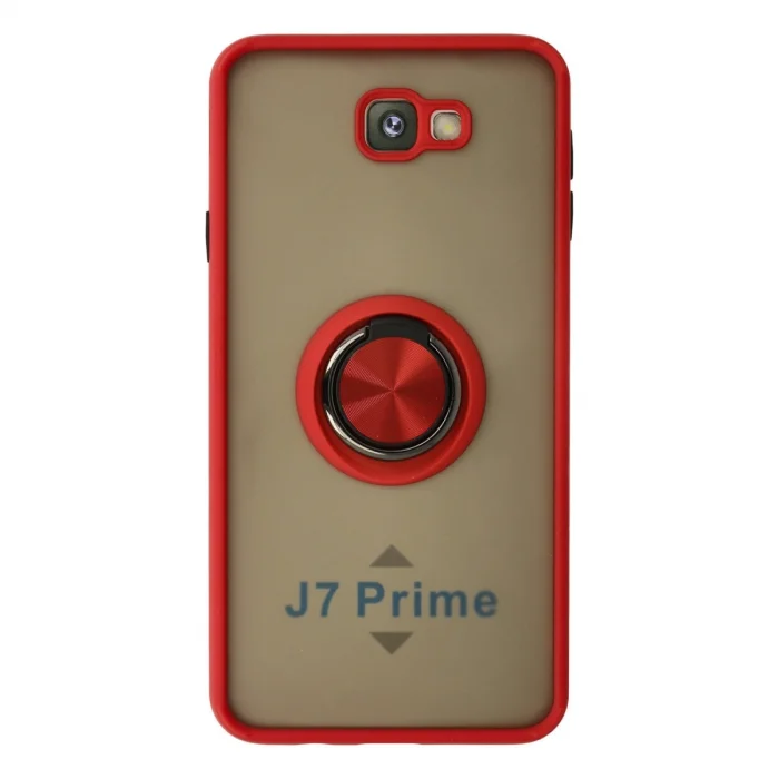 BUĞZ Samsung Galaxy J7 Prime Kılıf Montreal Yüzüklü Silikon Kapak - Kırmızı