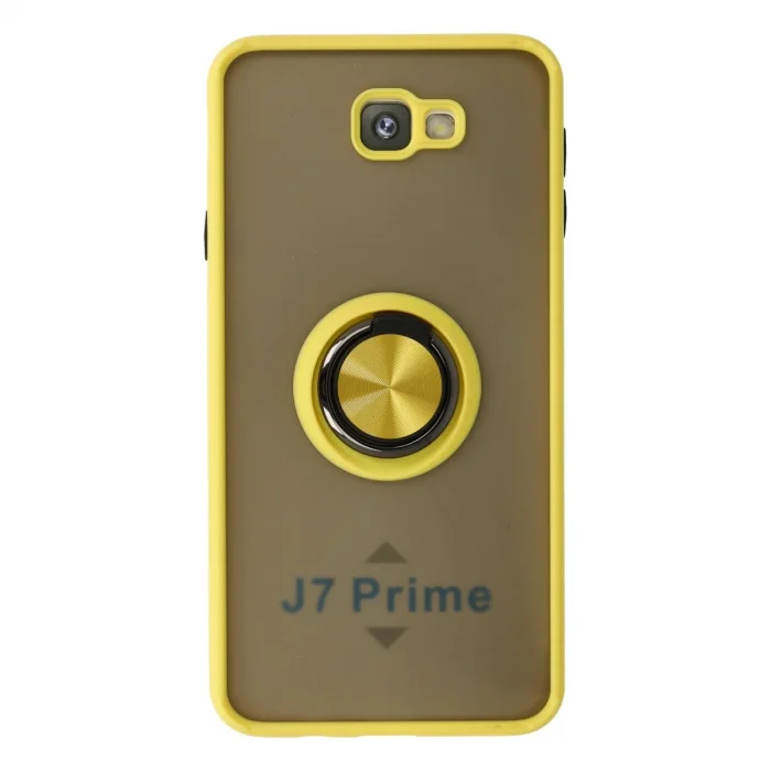 BUĞZ Samsung Galaxy J7 Prime Kılıf Montreal Yüzüklü Silikon Kapak - Sarı