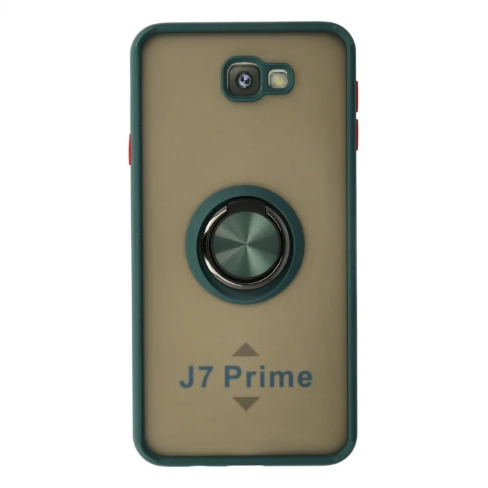 BUĞZ Samsung Galaxy J7 Prime Kılıf Montreal Yüzüklü Silikon Kapak - Yeşil