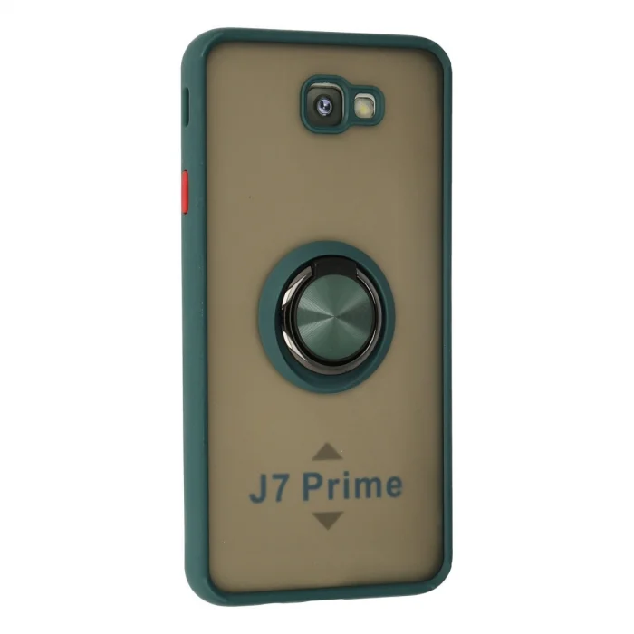 BUĞZ Samsung Galaxy J7 Prime Kılıf Montreal Yüzüklü Silikon Kapak - Yeşil