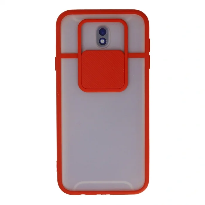 BUĞZ Samsung Galaxy J7 Pro / J730 Kılıf Palm Buzlu Kamera Sürgülü Silikon - Kırmızı