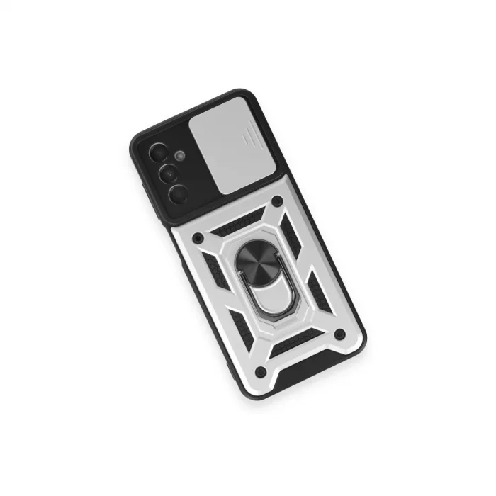 BUĞZ Samsung Galaxy M14 5g Kılıf Pars Lens Yüzüklü Silikon - Gümüş