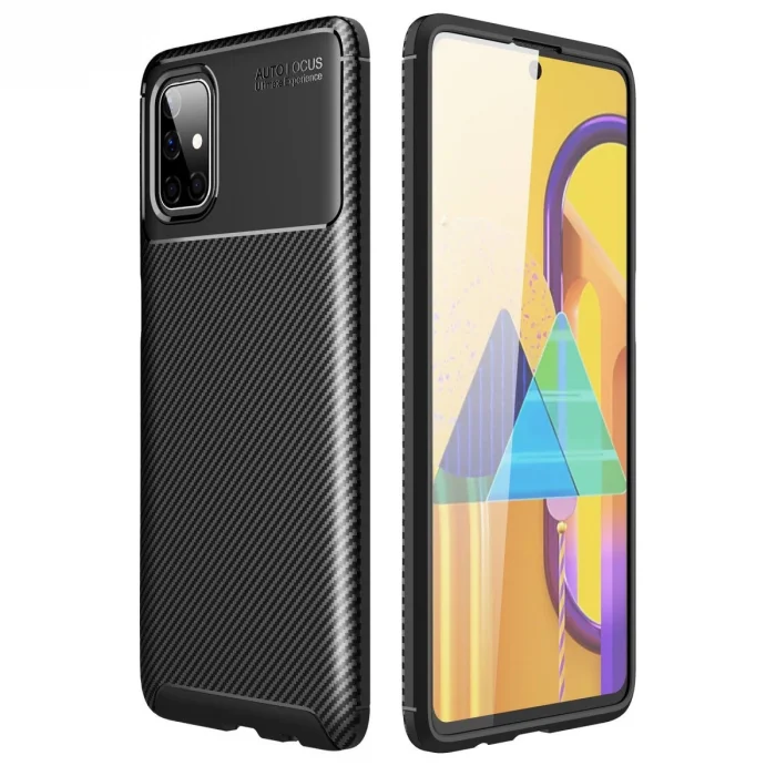 BUĞZ Samsung Galaxy M51 Kılıf Auto Focus Karbon Kapak - Siyah
