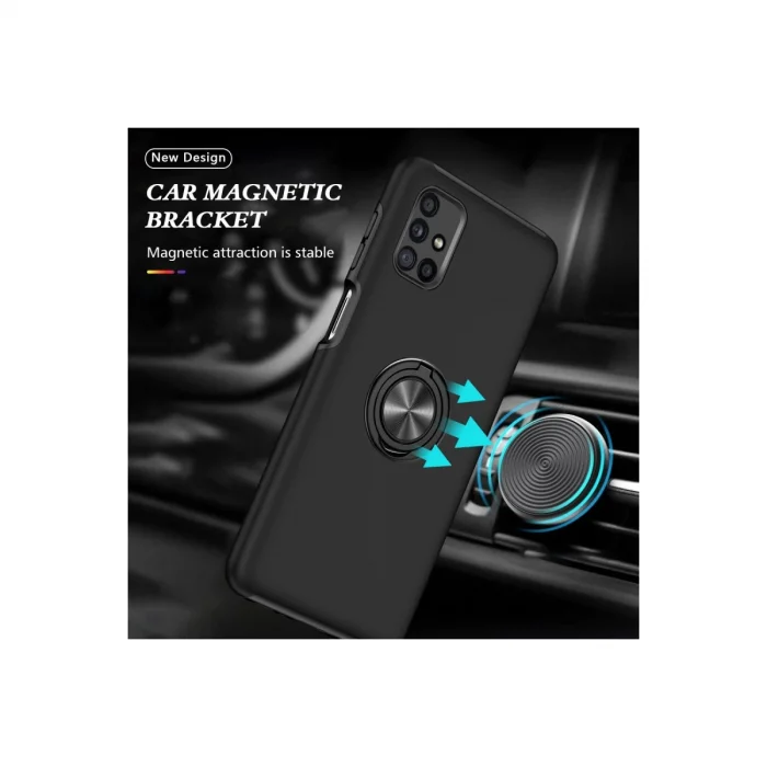 BUĞZ Samsung Galaxy M51 Kılıf Elit Yüzüklü Kapak - Siyah