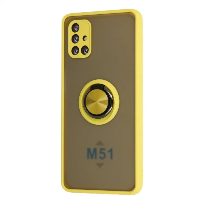 BUĞZ Samsung Galaxy M51 Kılıf Montreal Yüzüklü Silikon Kapak - Sarı