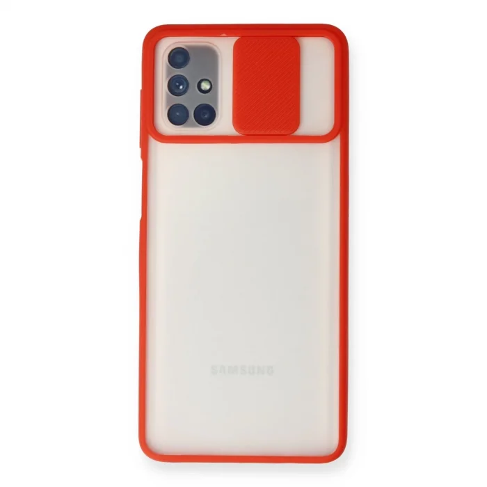 BUĞZ Samsung Galaxy M51 Kılıf Palm Buzlu Kamera Sürgülü Silikon - Kırmızı