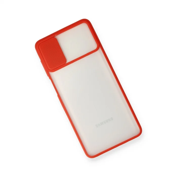 BUĞZ Samsung Galaxy M51 Kılıf Palm Buzlu Kamera Sürgülü Silikon - Kırmızı