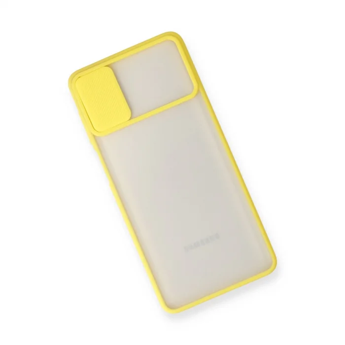 BUĞZ Samsung Galaxy M51 Kılıf Palm Buzlu Kamera Sürgülü Silikon - Sarı