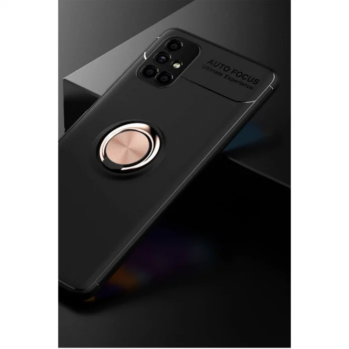BUĞZ Samsung Galaxy M51 Kılıf Range Yüzüklü Silikon - Siyah-gold
