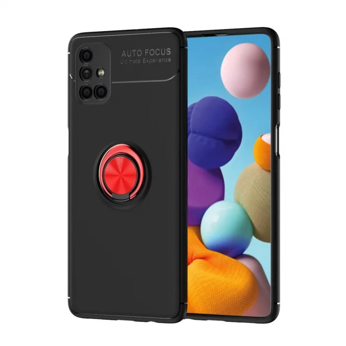 BUĞZ Samsung Galaxy M51 Kılıf Range Yüzüklü Silikon - Siyah-kırmızı
