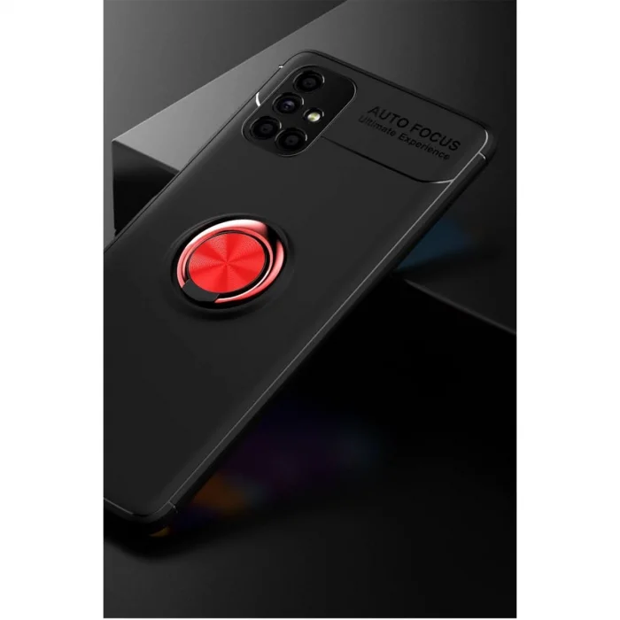 BUĞZ Samsung Galaxy M51 Kılıf Range Yüzüklü Silikon - Siyah-kırmızı