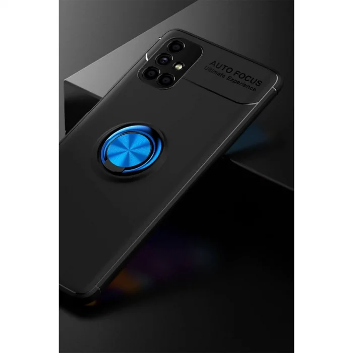 BUĞZ Samsung Galaxy M51 Kılıf Range Yüzüklü Silikon - Siyah-mavi