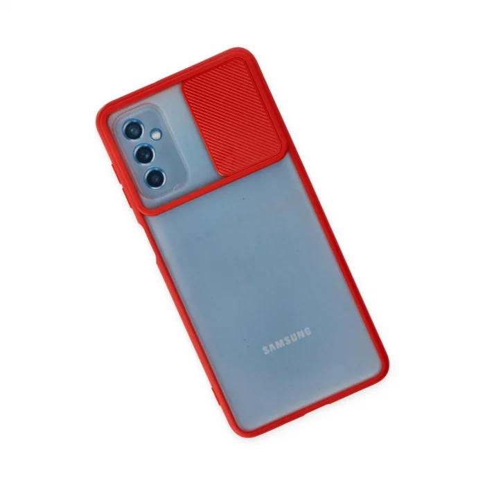 BUĞZ Samsung Galaxy M52 5g Kılıf Palm Buzlu Kamera Sürgülü Silikon - Kırmızı