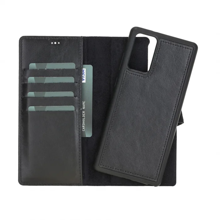  Samsung Galaxy Note 20 Uyumlu Deri Cüzdanlı Kılıf RST1 Siyah
