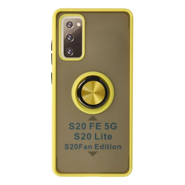 BUĞZ Samsung Galaxy S20 Fe Kılıf Montreal Yüzüklü Silikon Kapak - Sarı