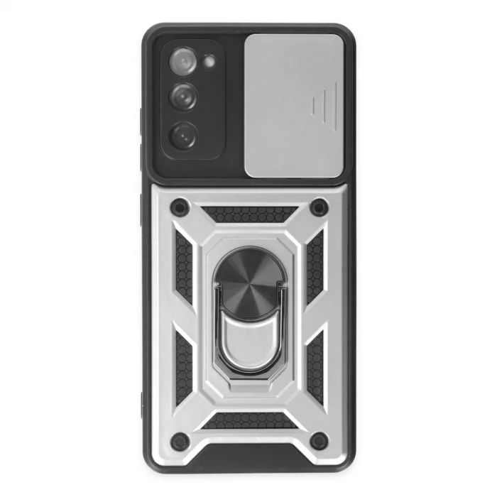 BUĞZ Samsung Galaxy S20 Fe Kılıf Pars Lens Yüzüklü Silikon - Gümüş