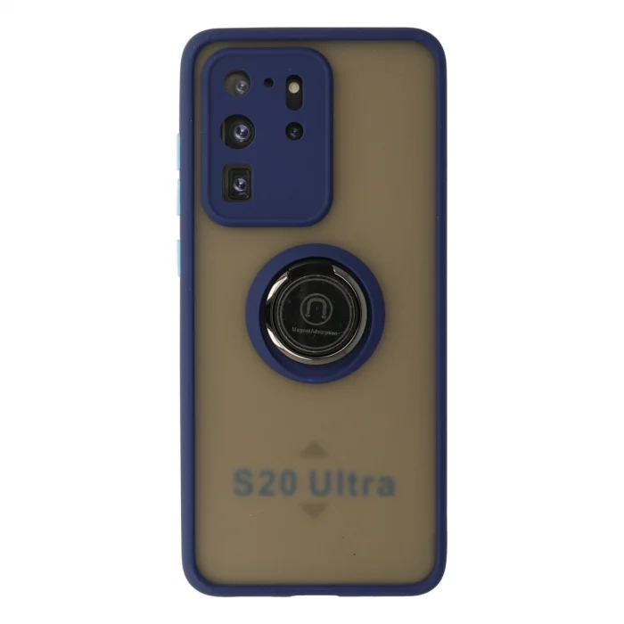 BUĞZ Samsung Galaxy S20 Ultra Kılıf Montreal Yüzüklü Silikon Kapak - Lacivert