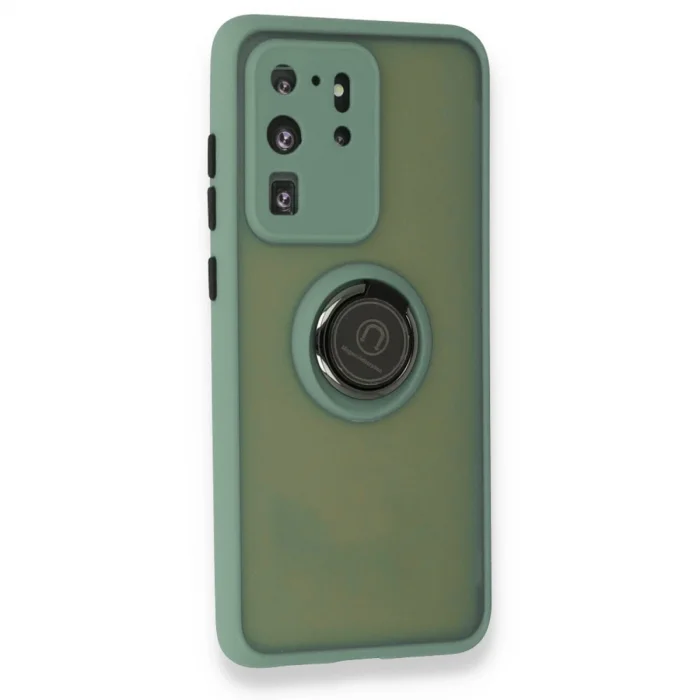BUĞZ Samsung Galaxy S20 Ultra Kılıf Montreal Yüzüklü Silikon Kapak - Yeşil