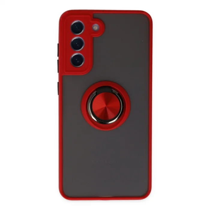 BUĞZ Samsung Galaxy S21 Fe Kılıf Montreal Yüzüklü Silikon Kapak - Kırmızı