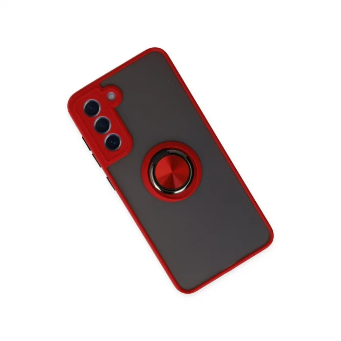 BUĞZ Samsung Galaxy S21 Fe Kılıf Montreal Yüzüklü Silikon Kapak - Kırmızı