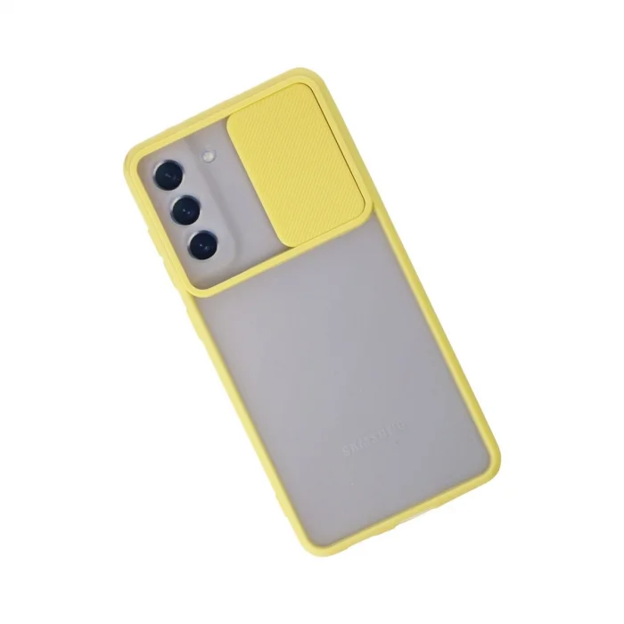 BUĞZ Samsung Galaxy S21 Fe Kılıf Palm Buzlu Kamera Sürgülü Silikon - Sarı