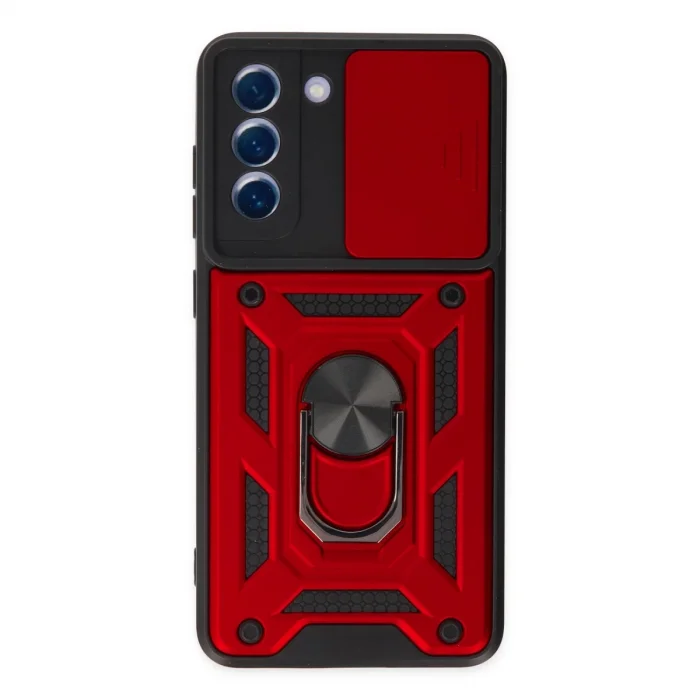 BUĞZ Samsung Galaxy S21 Fe Kılıf Pars Lens Yüzüklü Silikon - Kırmızı