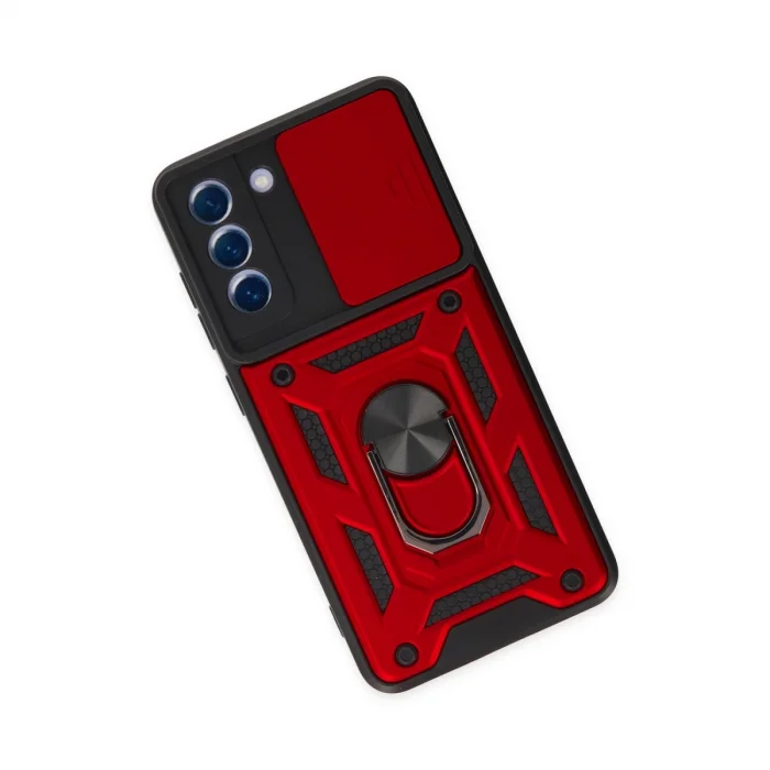 BUĞZ Samsung Galaxy S21 Fe Kılıf Pars Lens Yüzüklü Silikon - Kırmızı