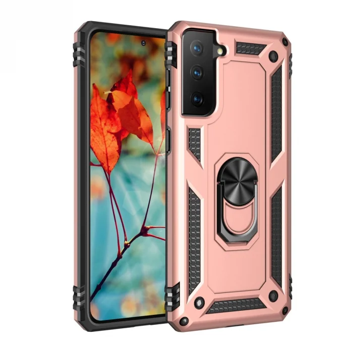 BUĞZ Samsung Galaxy S21 Kılıf Sofya Yüzüklü Silikon Kapak - Rose