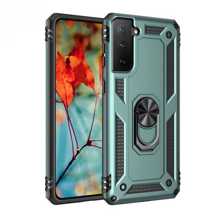 BUĞZ Samsung Galaxy S21 Kılıf Sofya Yüzüklü Silikon Kapak - Yeşil