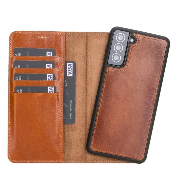  Samsung Galaxy S21 Plus Uyumlu Deri Cüzdanlı Kılıf Rustik Taba