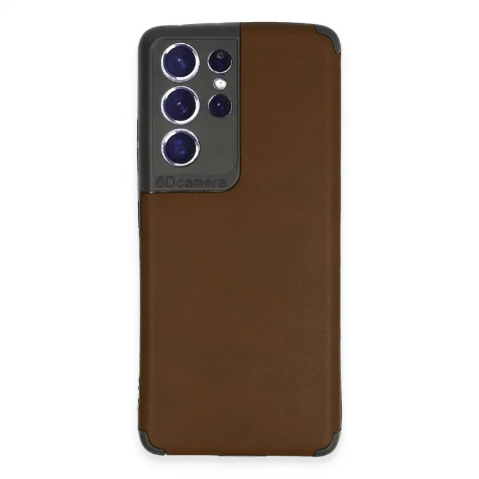 BUĞZ Samsung Galaxy S21 Ultra Kılıf Loop Deri Silikon - Kahverengi
