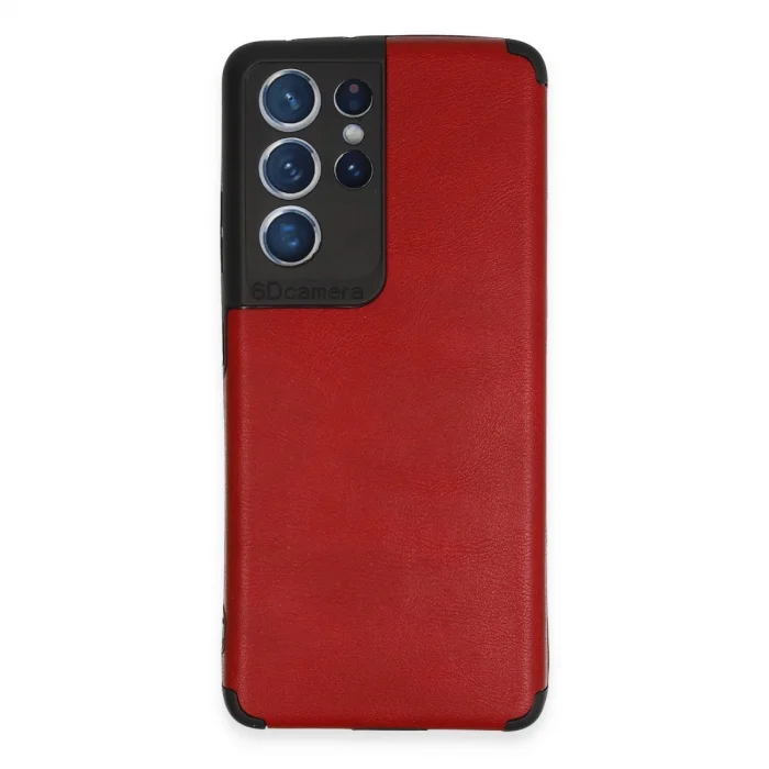 BUĞZ Samsung Galaxy S21 Ultra Kılıf Loop Deri Silikon - Kırmızı