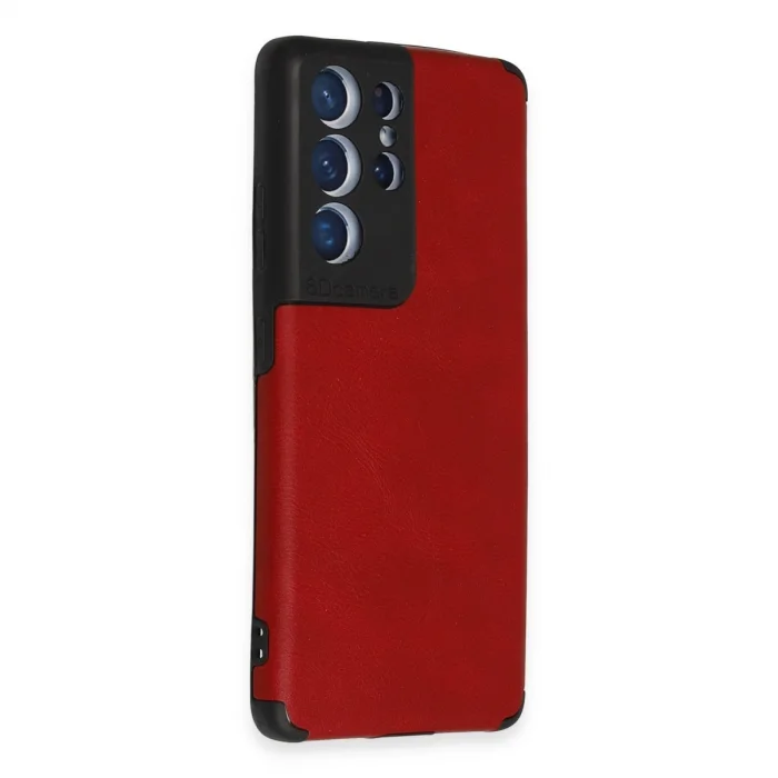 BUĞZ Samsung Galaxy S21 Ultra Kılıf Loop Deri Silikon - Kırmızı