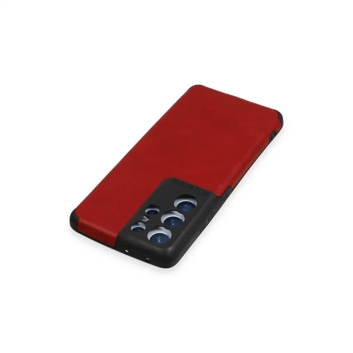 BUĞZ Samsung Galaxy S21 Ultra Kılıf Loop Deri Silikon - Kırmızı