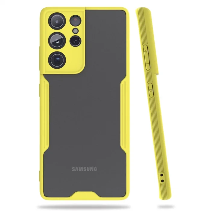 BUĞZ Samsung Galaxy S21 Ultra Kılıf Platin Silikon - Sarı
