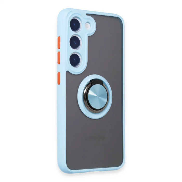 BUĞZ Samsung Galaxy S23 Kılıf Montreal Yüzüklü Silikon Kapak - Buz Mavi