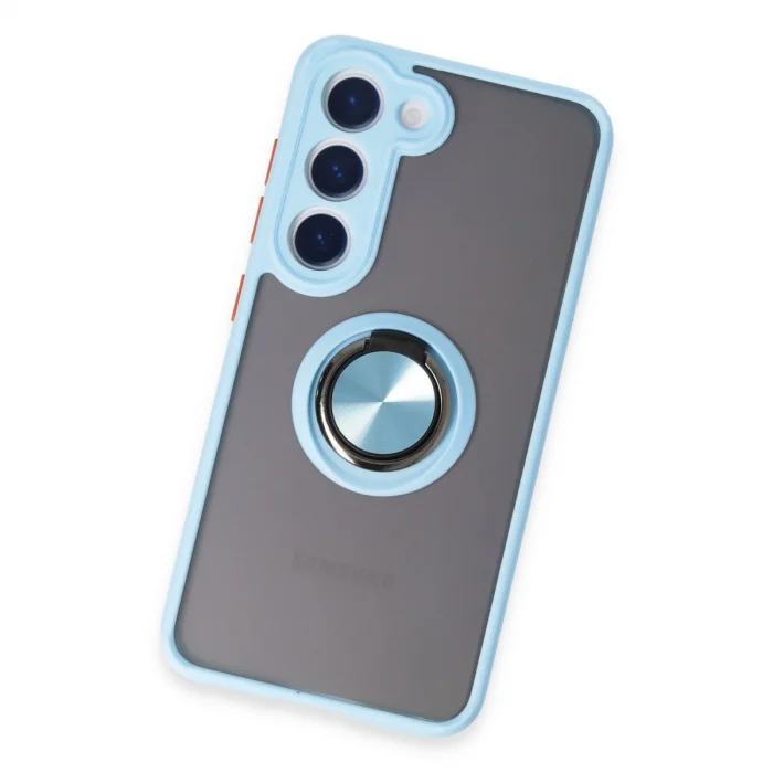 BUĞZ Samsung Galaxy S23 Kılıf Montreal Yüzüklü Silikon Kapak - Buz Mavi